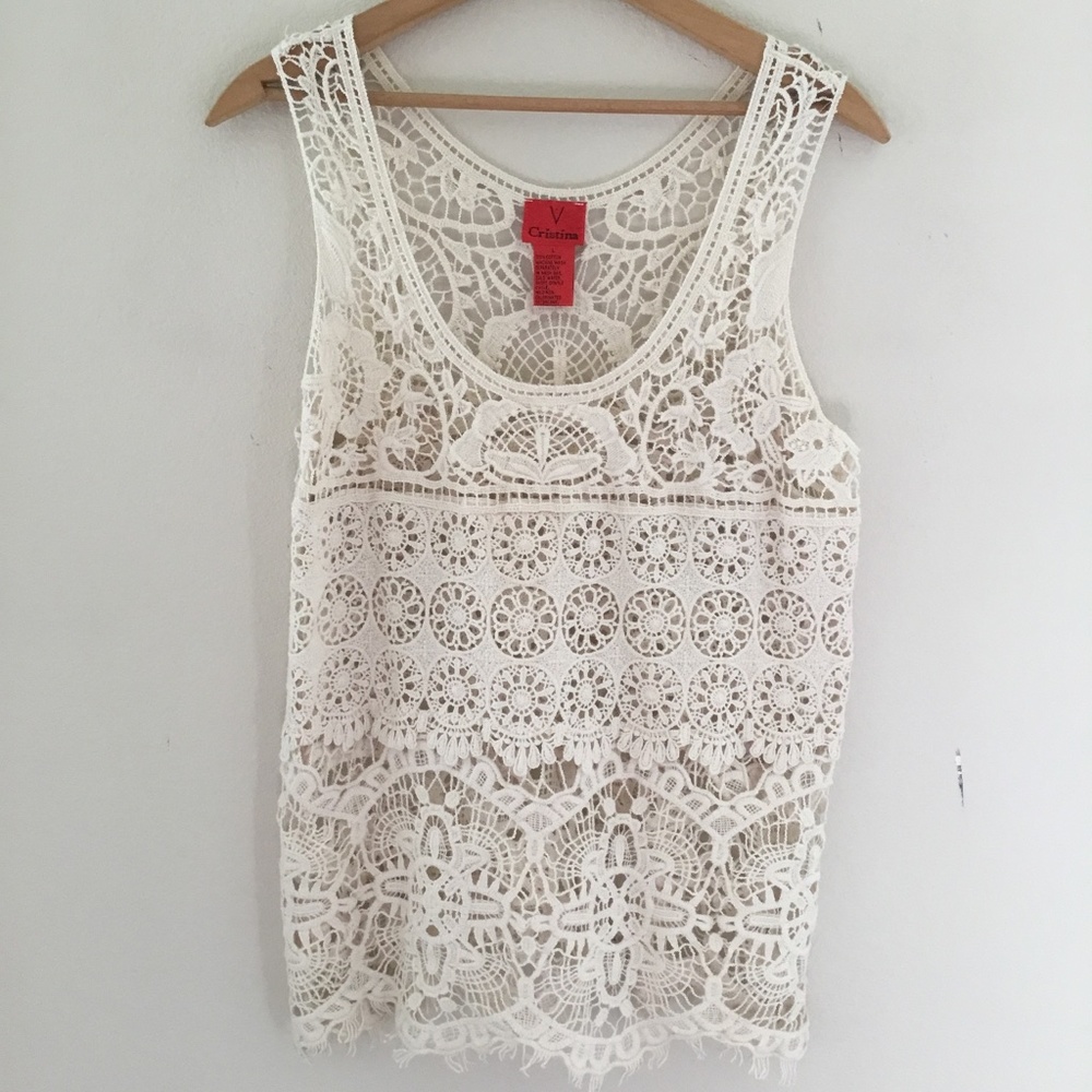 Christina V Crocheted Cream Colored Top is New w/o Tags! Size Large